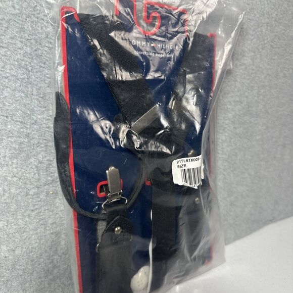 TOMMY HILFIGER BLACK CONVERTIBLE SUSPENDERS CLIP TO BUTTON UP TO 42"  NEW - Picture 5 of 5